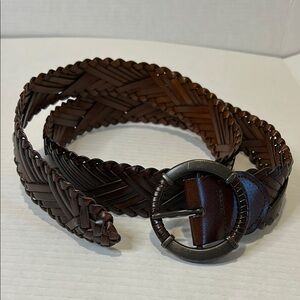 Braided Leather Belt - Brown Size Large, 43” long